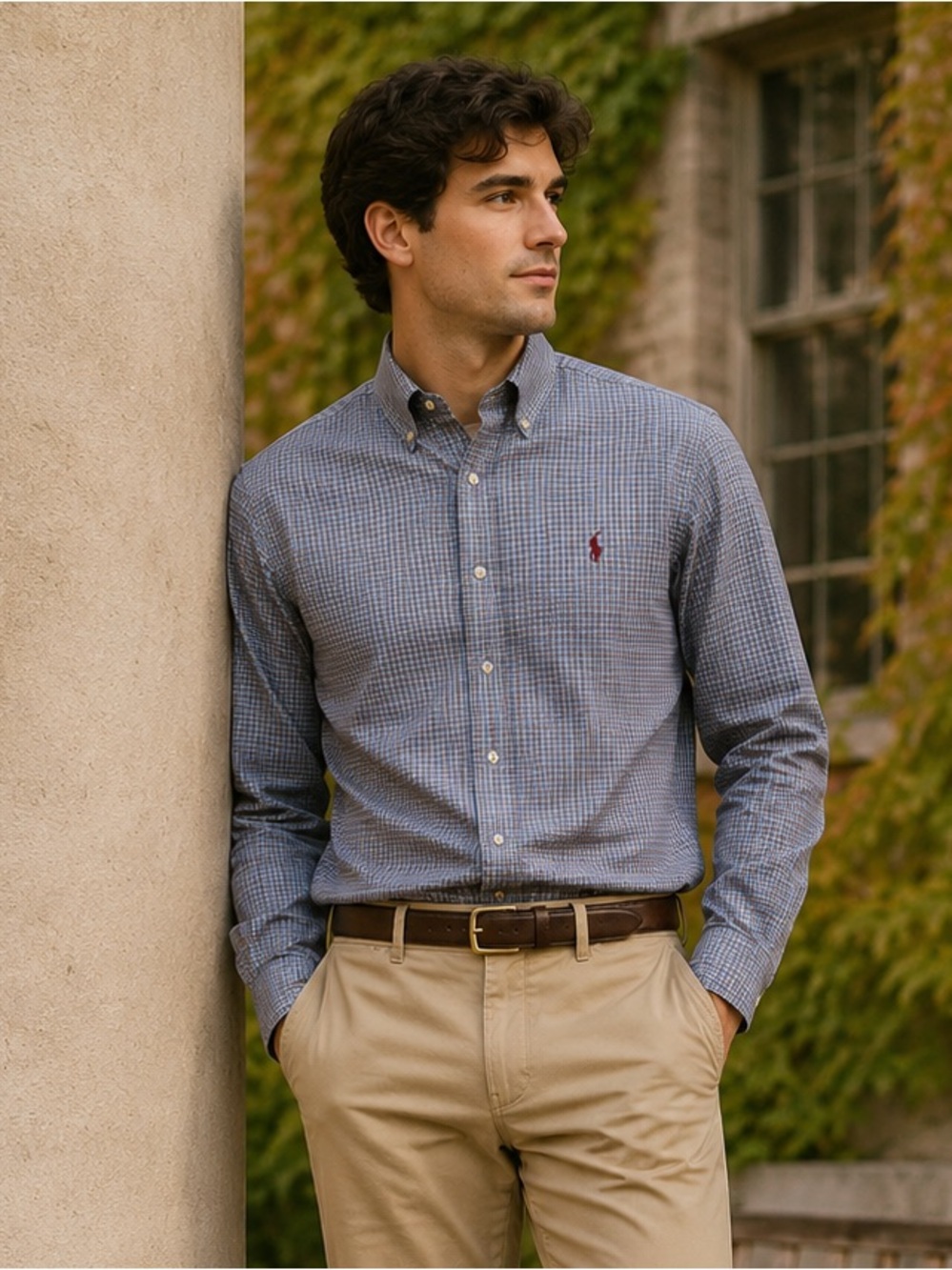 Ralph Lauren Men’s Plaid Button Down Shirt Blue Brown Pony Logo Size M Preppy